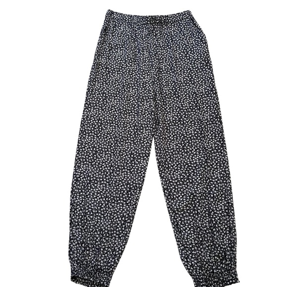 Molly Bracken Navy Blue with White Ditsy Floral Lightweight Jogger Pant M - Picture 1 of 10